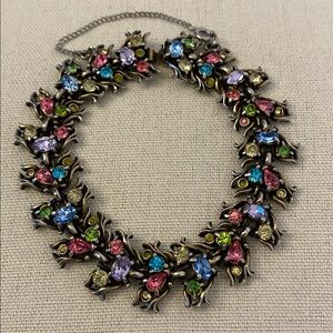 Vintage HollyCraft Bracelet 1950 Pastel Colored Rhinestones With Safety Chain